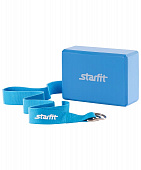 Комплект из блока и ремня для йоги Starfit FA-104, синий